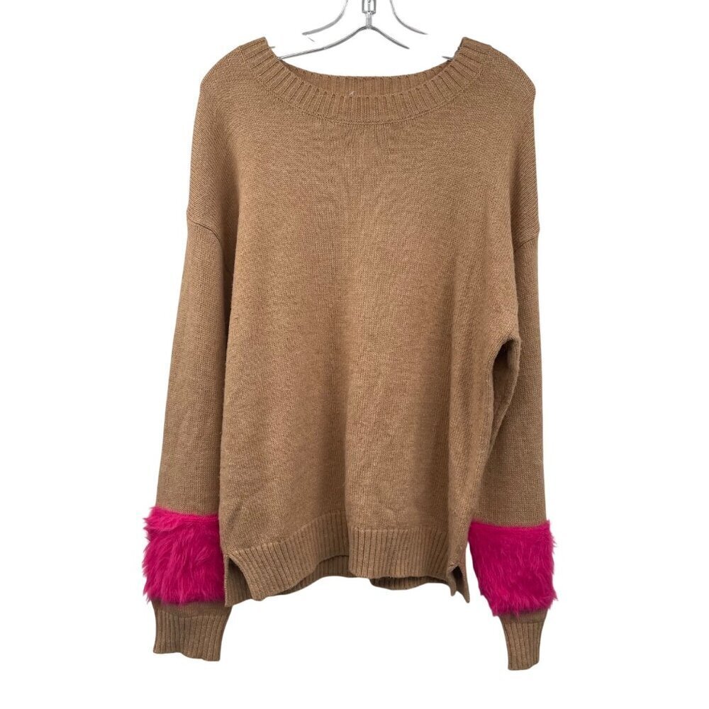 See And Be Seen Womens Knit Sweater Long Sleeve Tan/Pink Size M/L